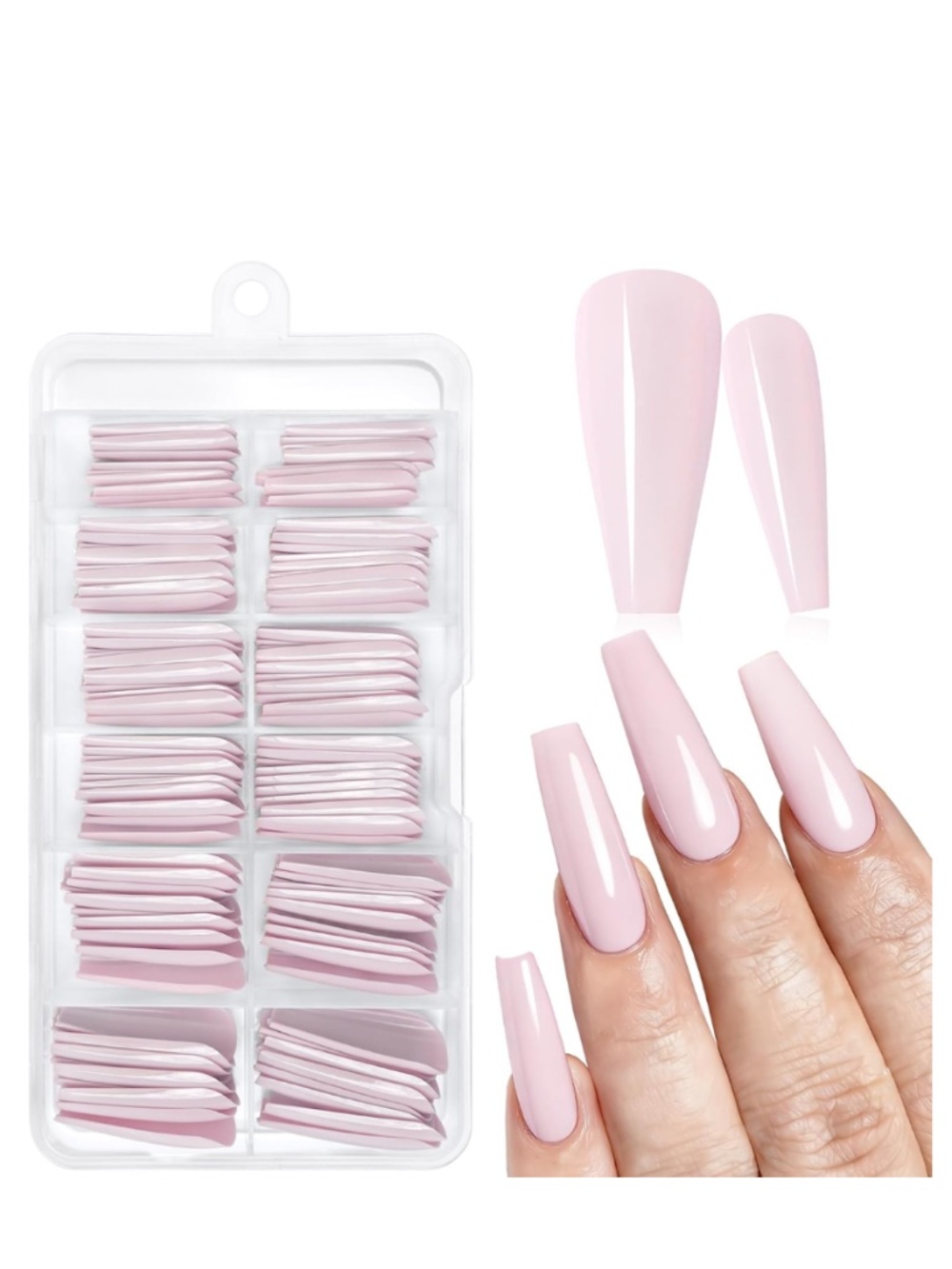 Pink Long Coffin Press on Nails